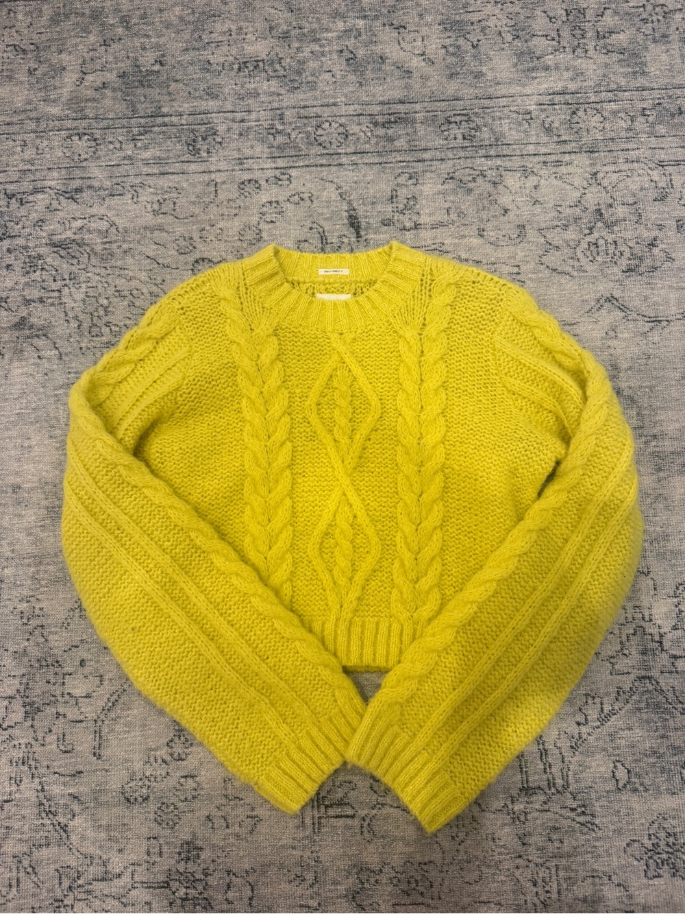 MOTHER Cable-Knit Cropped Sweater — Yellow